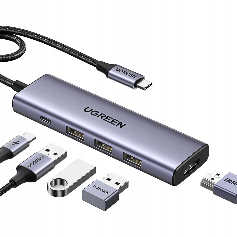 Hub 5v1 Ugreen 3x Usb 3.2 Gen 1 Usb-c Hdmi 4K 30Hz s napájecím portem Usb-c