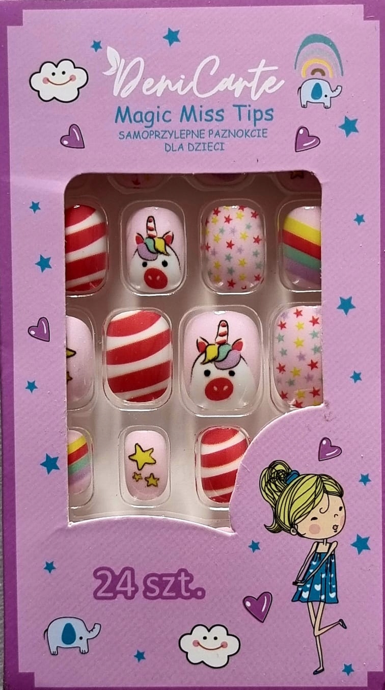 SZTUCZNE PAZNOKCIE TIPSY DLA DZIECI SAMOPRZYLEPNE 24 SZT jednorożec UNICORN