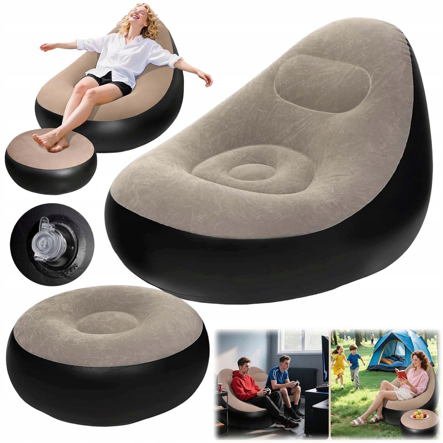 Nafukovací Křeslo Nafukovací Taburetem Na Obývací Pokoj, Pláž, Ergonomická Zahrada