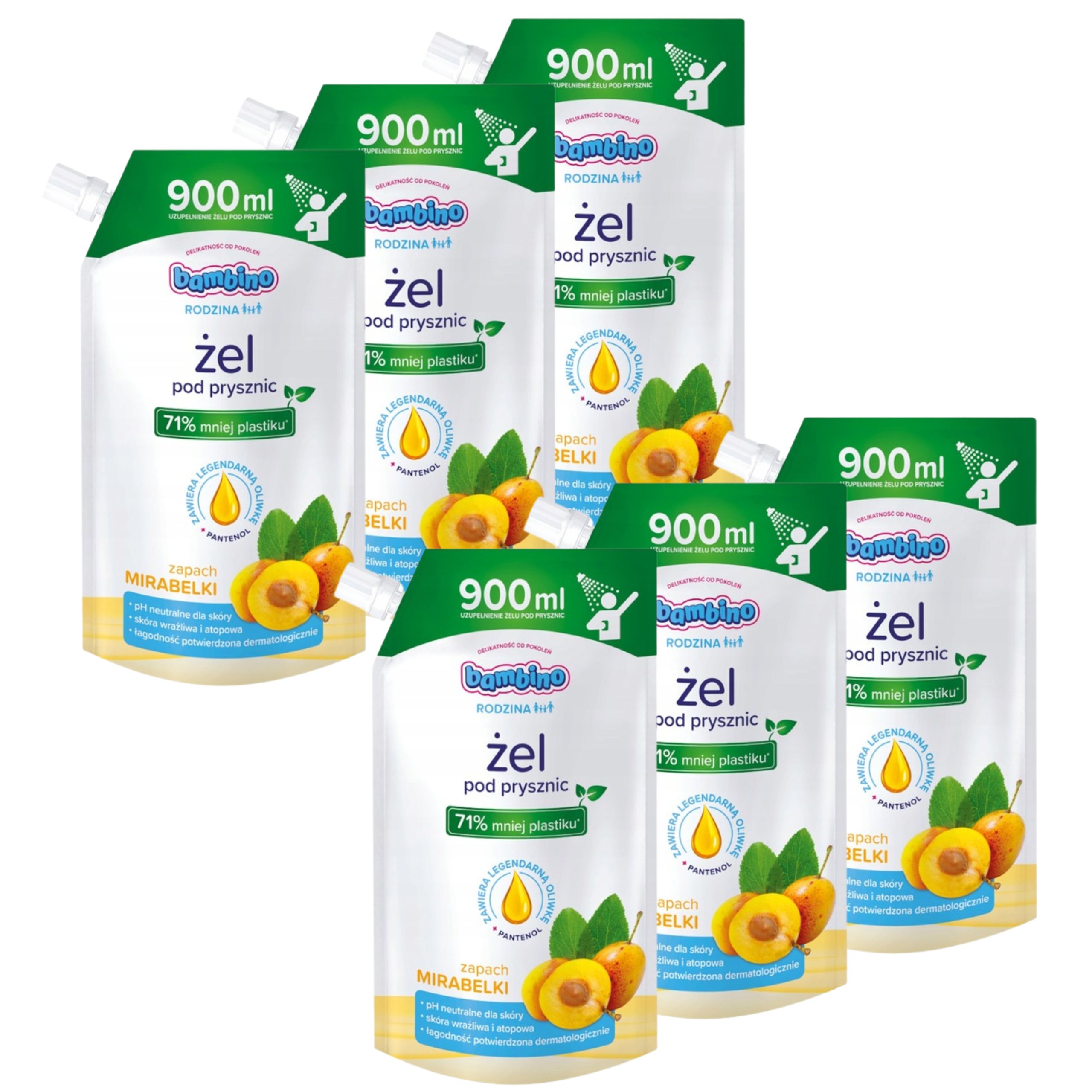 Bambino Hiperdelikatny żel pod prysznic Mirabelka Zapas 6 x 900 ml