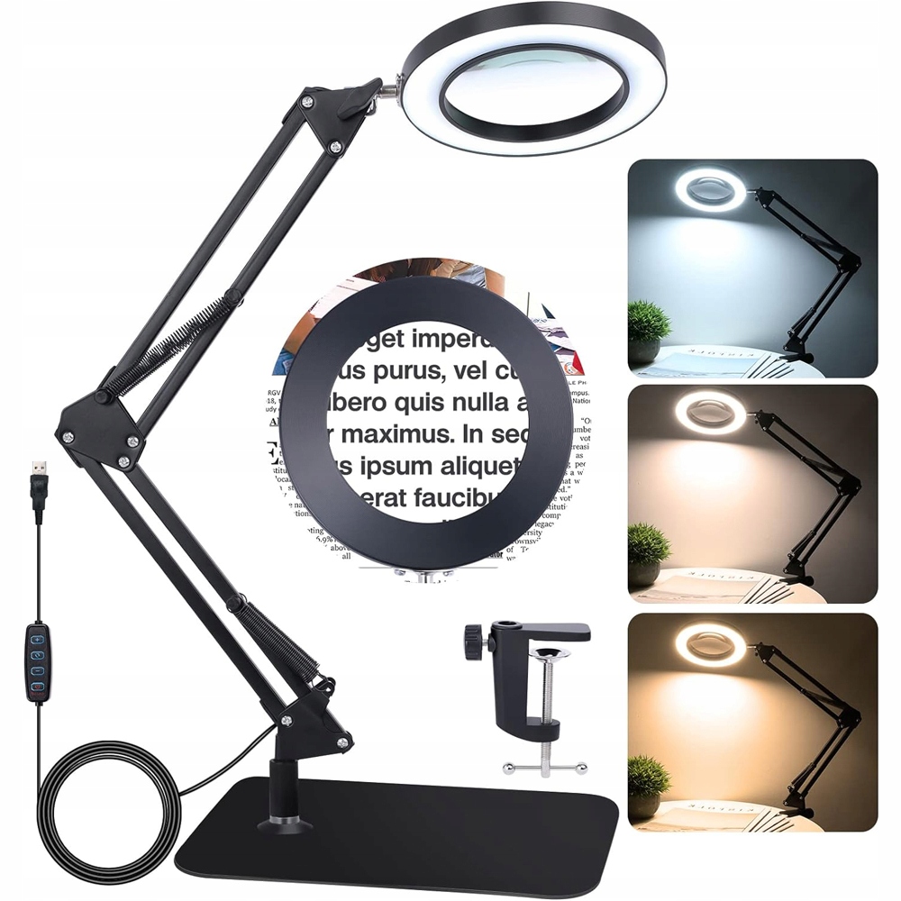 OKULARY POWIĘKSZAJĄCE 8X LED ŁADOWANE USB ZEGARMISTRZOWSKIE Z ZACISKIEM