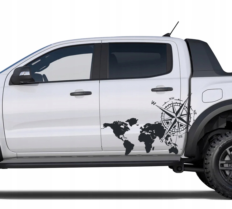 2 NAKLEJKI NA AUTO Roza Wiatrow Mapa swiata 134x94