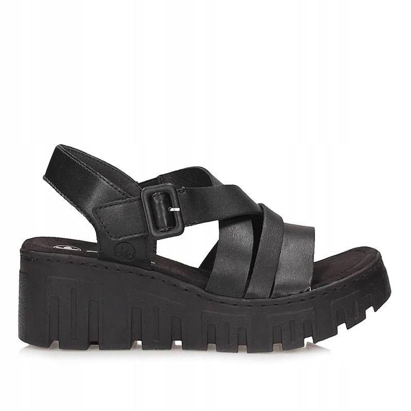 Dámské sandály Rieker 68063-00 černé, černé, na platformě a na podpatku