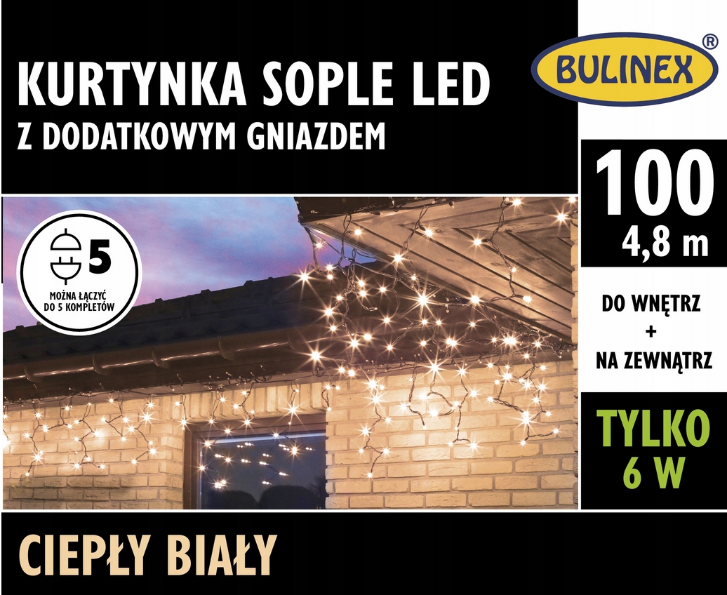 

Kurtyna Sople Bulinex 100LED W/z 4,8 Biały Ciepły