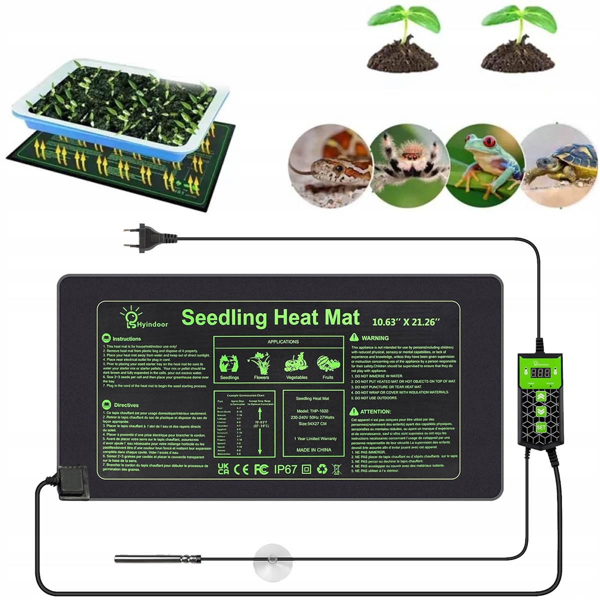 Levně 55x27 cm Topný Rohož S Termostatem Terárium Rostlin Sazenice 27W