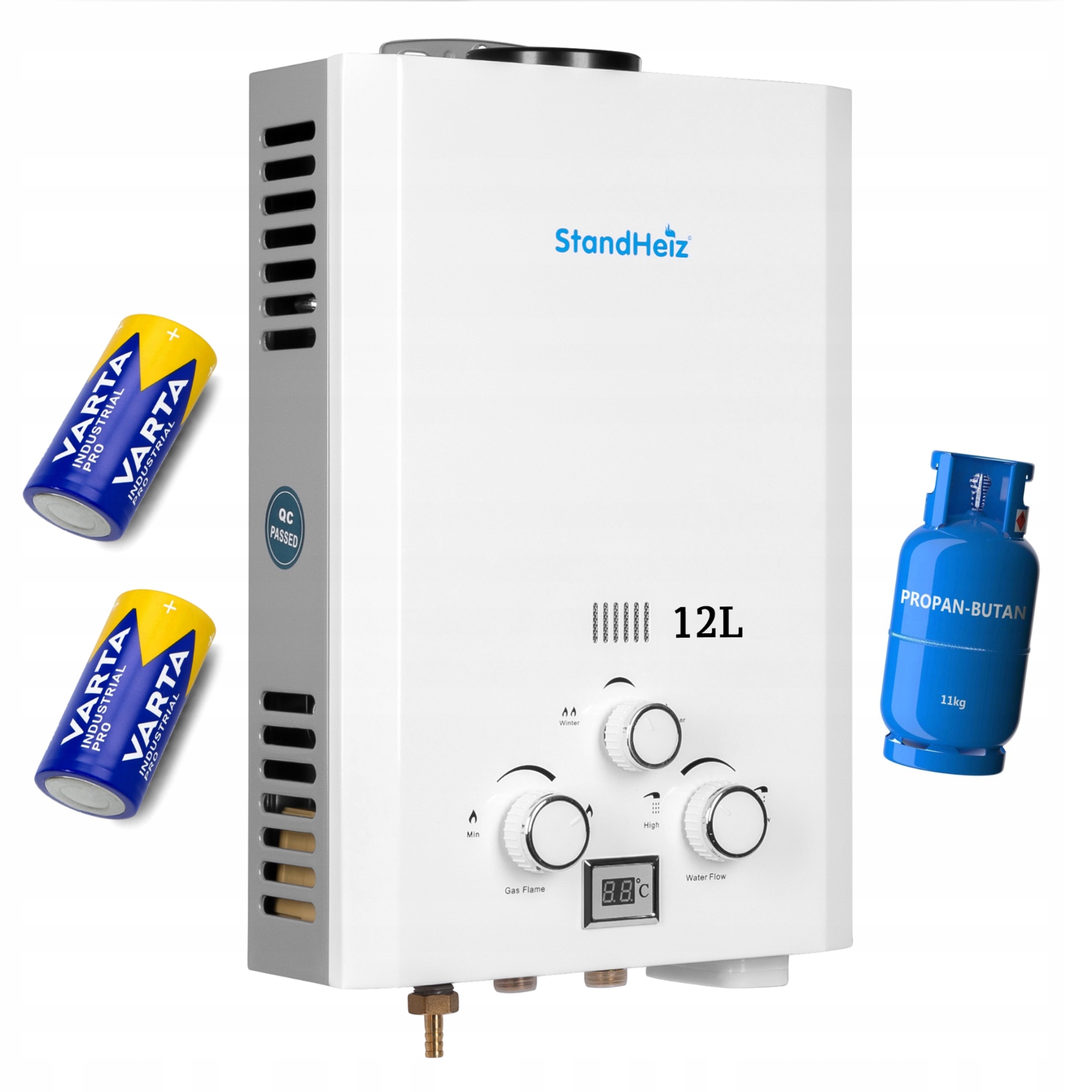 Ohřívač Vody Průtokový Plynový Bojler Lpg 6L 12KW StandHeiz