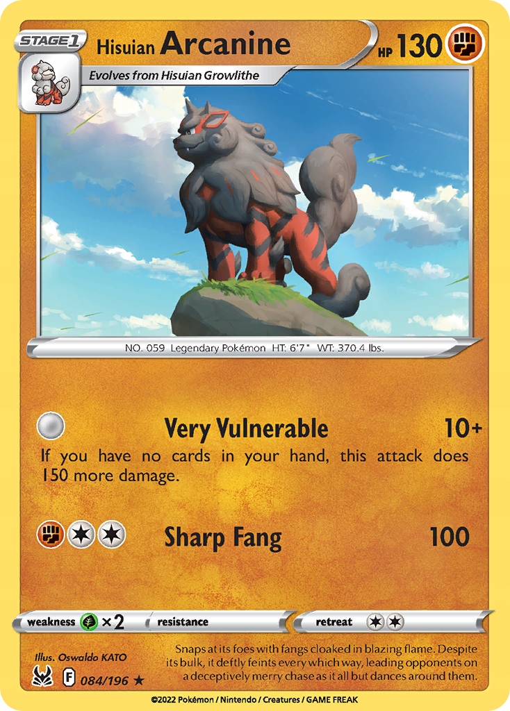 Pokemon 2x Hisuian Arcanine SWSH11 084/196