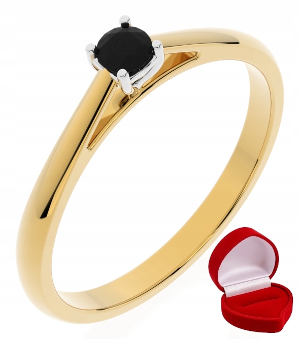 Zlatý Prstýnek 585 14k Černý Briliant 0,09 ct R6
