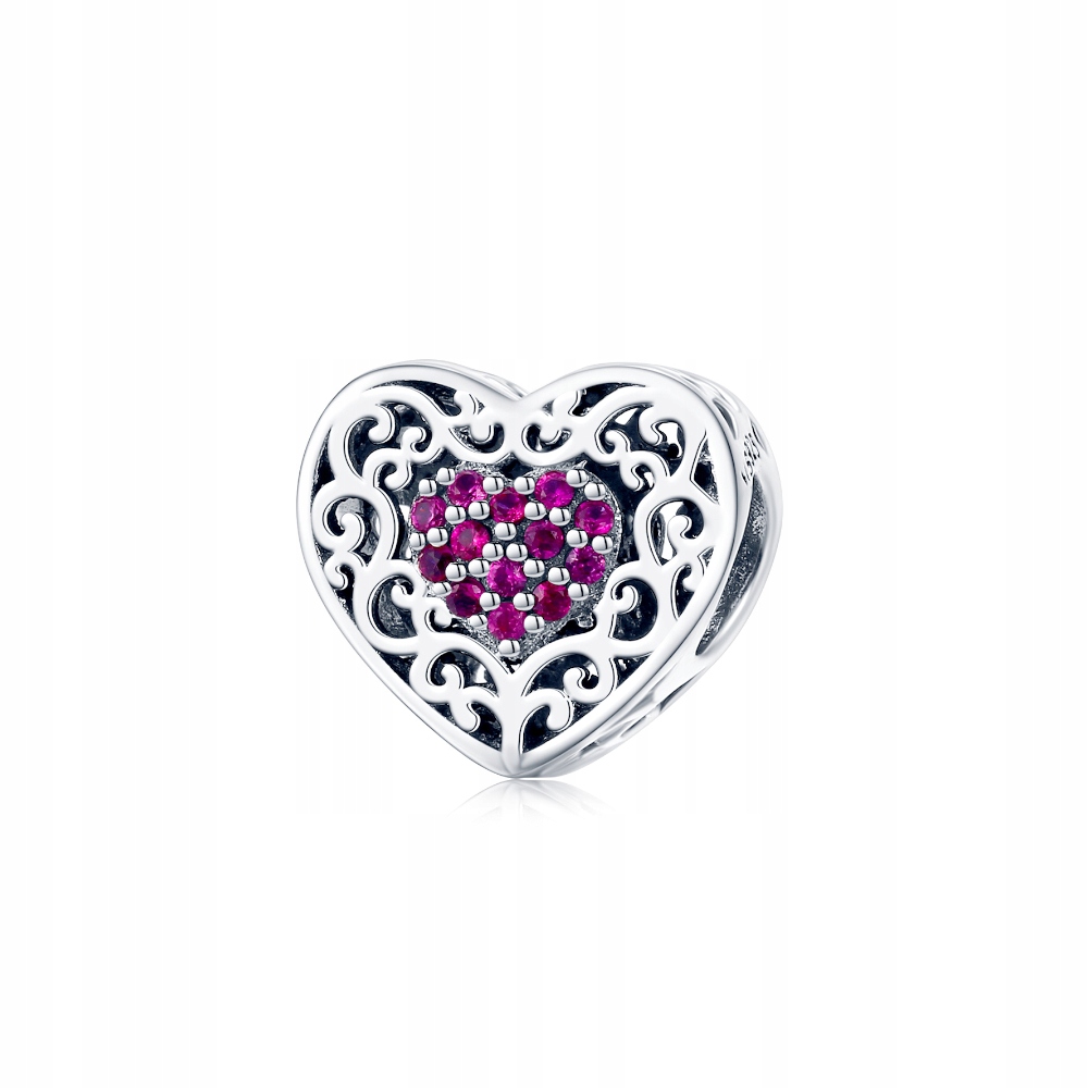 Stříbrný přívěsek Ornamo Ažurové srdce růžový zirkon stříbro 925