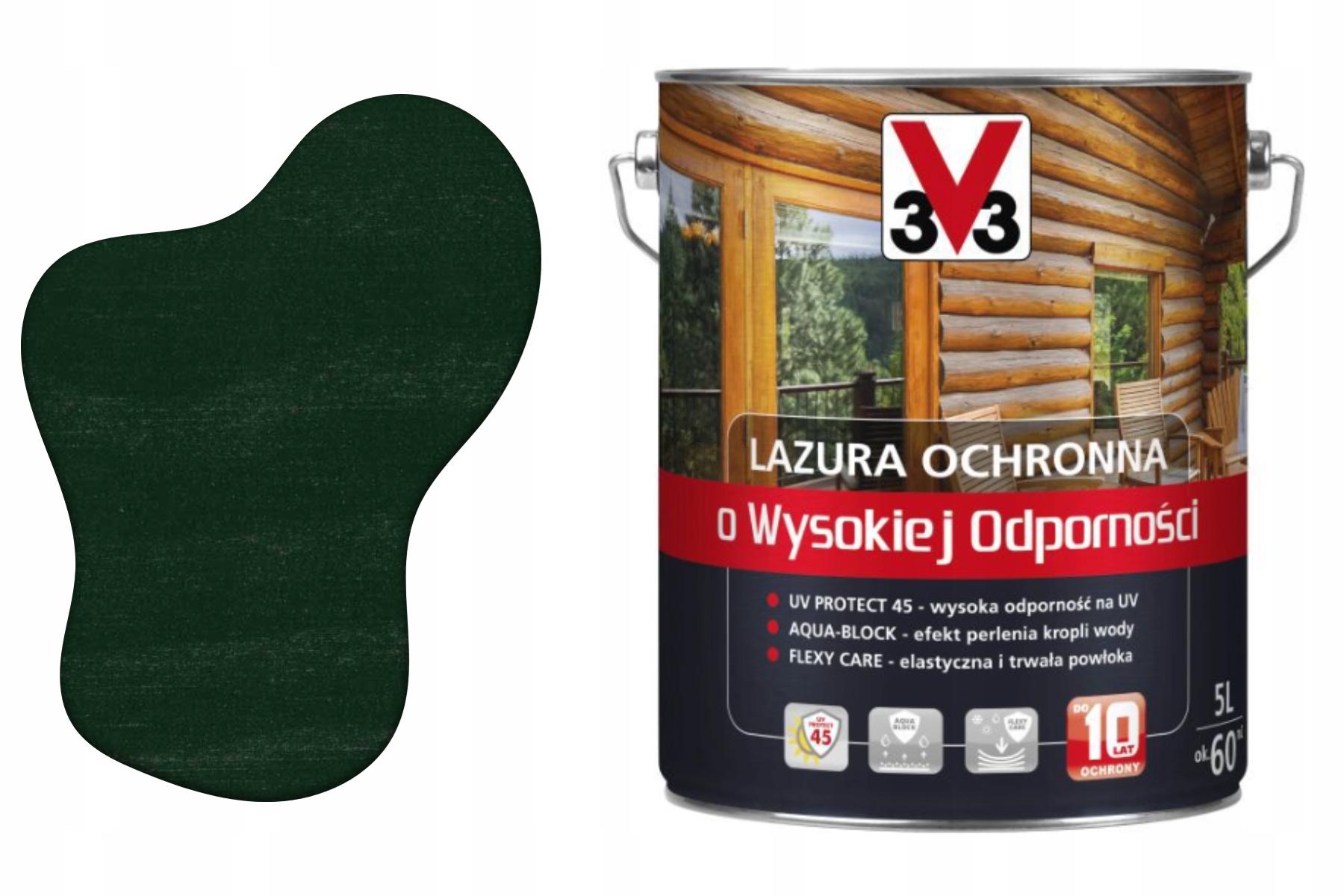 Ochranná lazura s vysokou odolností V33 zelená 5L