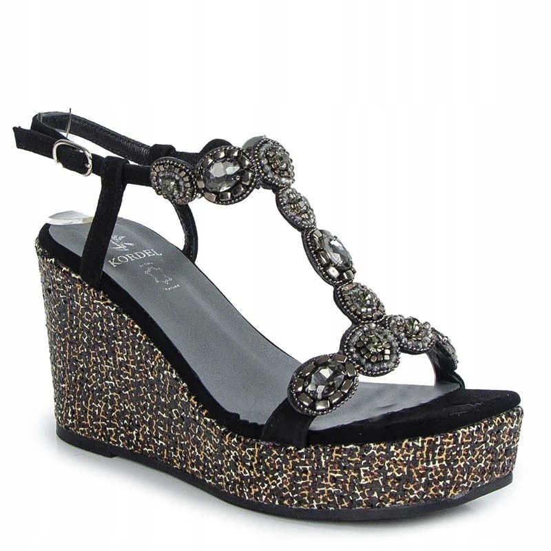 Kordel 2490 Černé Kožené Sandály S Ozdobnými Kameny 41