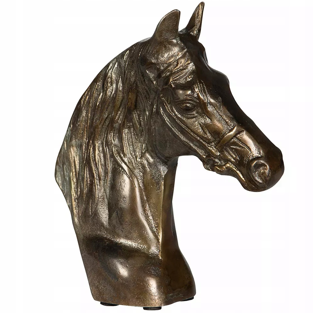 Figurka Kůň Hlava Koně Zlatá Hliníková dekorativní do domu obývacího pokoje 21 cm