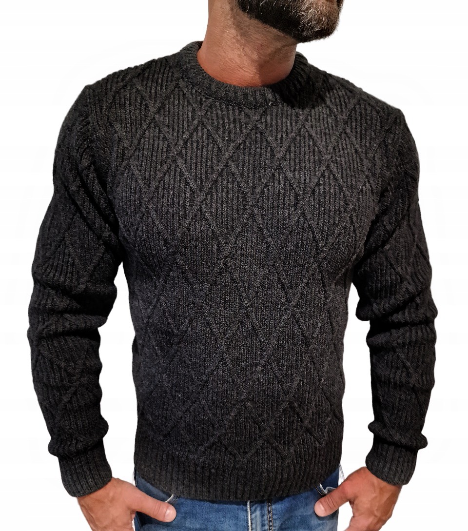 Teplý, Silný Pánský Ležérní Svetr Typu Romby, Černý M