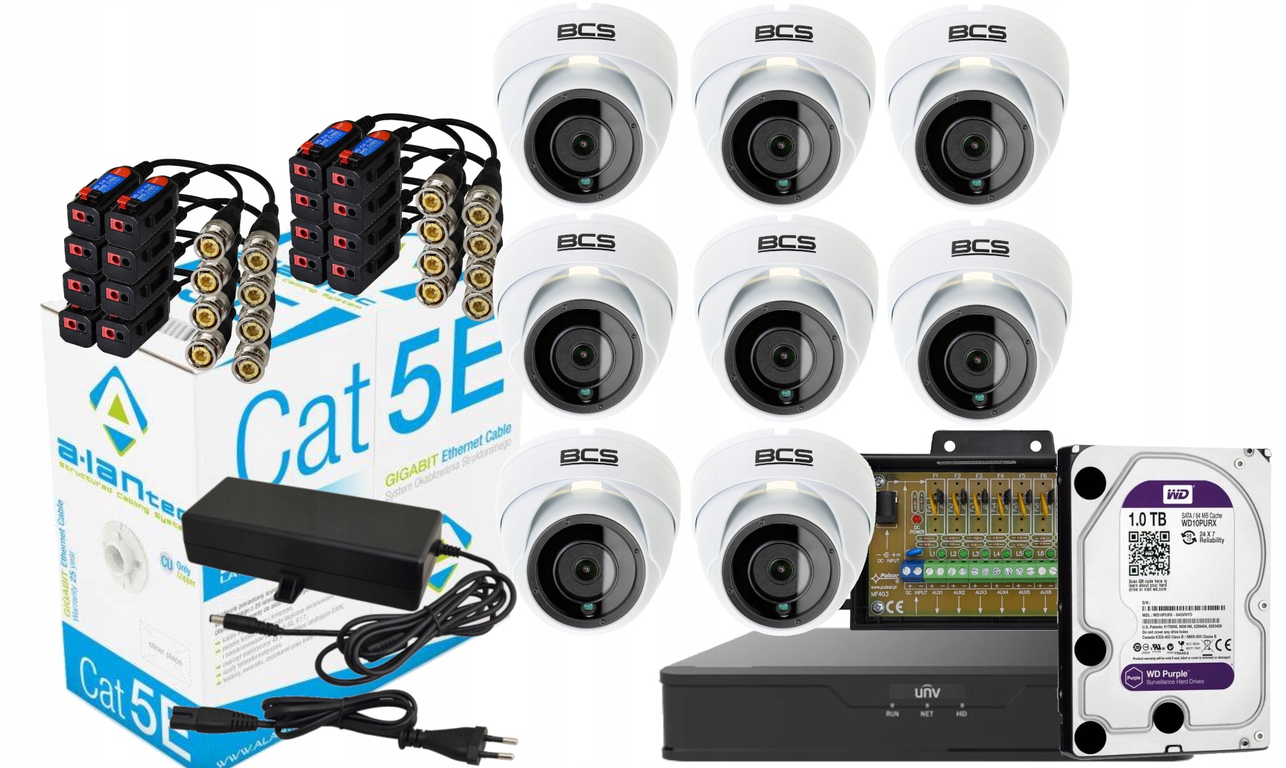 Monitorovací sada pro 8 kopulových kamer 200 m kabel