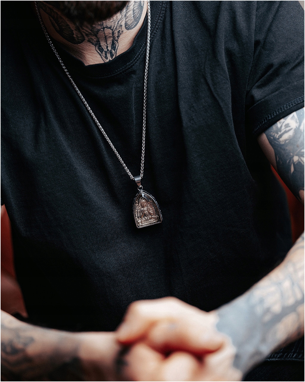 Zawieszka męska talizman BUDDA wisiorek szkło STAL CHIRURGICZNA 316L Marka Blingart