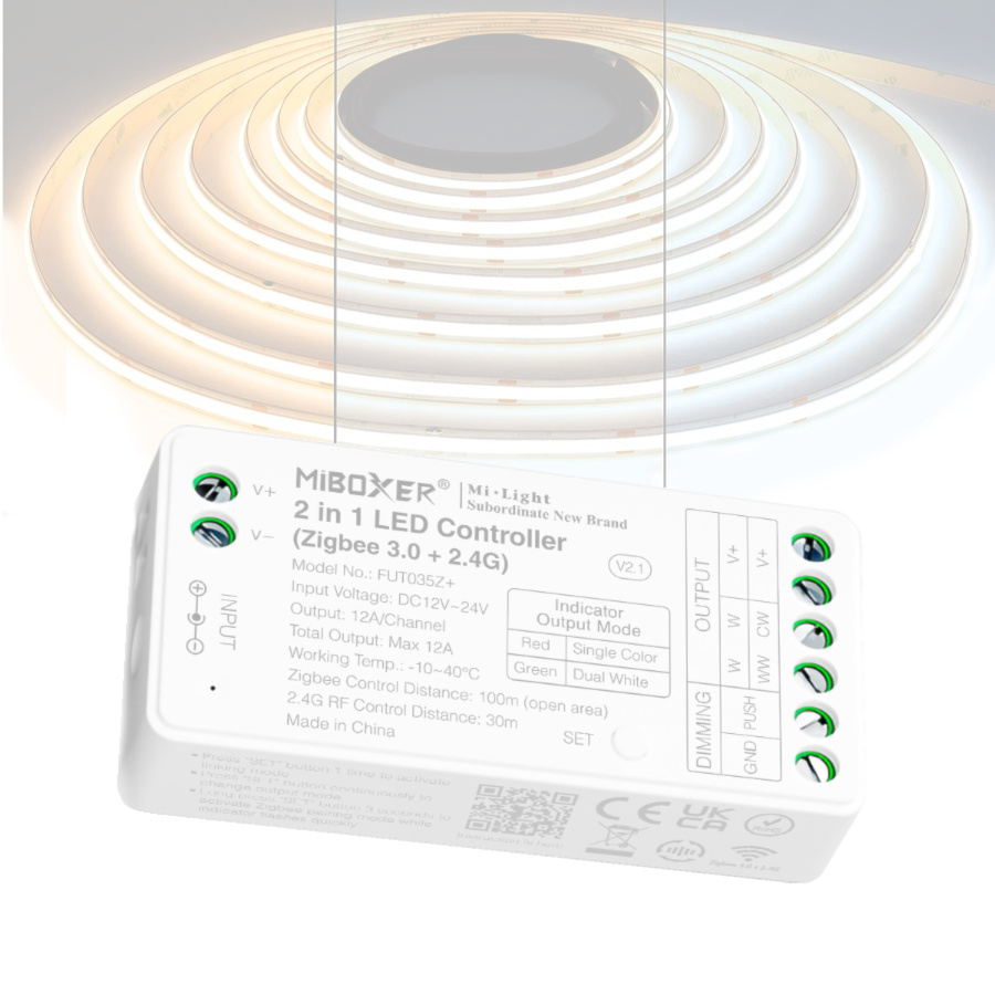 MiBoxer FUT035Z+ Ovladač pro Led pásky 12V-24V 2v1 Mono/cct Zigbee 3.0 Tuya