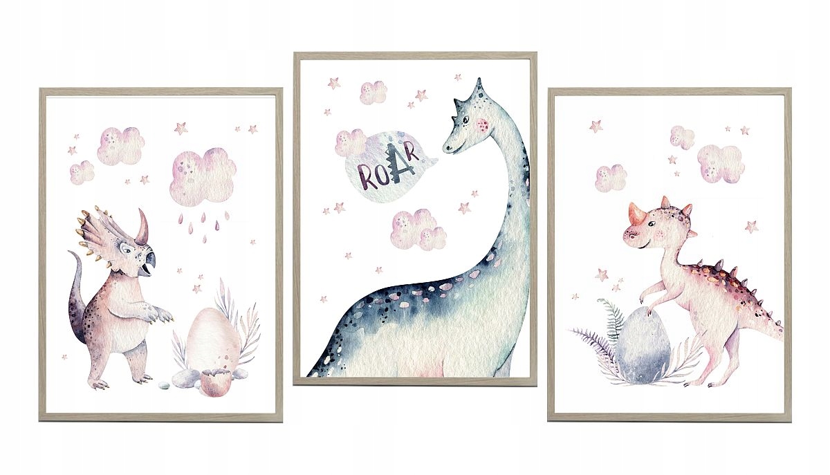 ZESTAW 3szt PLAKATY wytwory, dla chłopca dinozaury A3