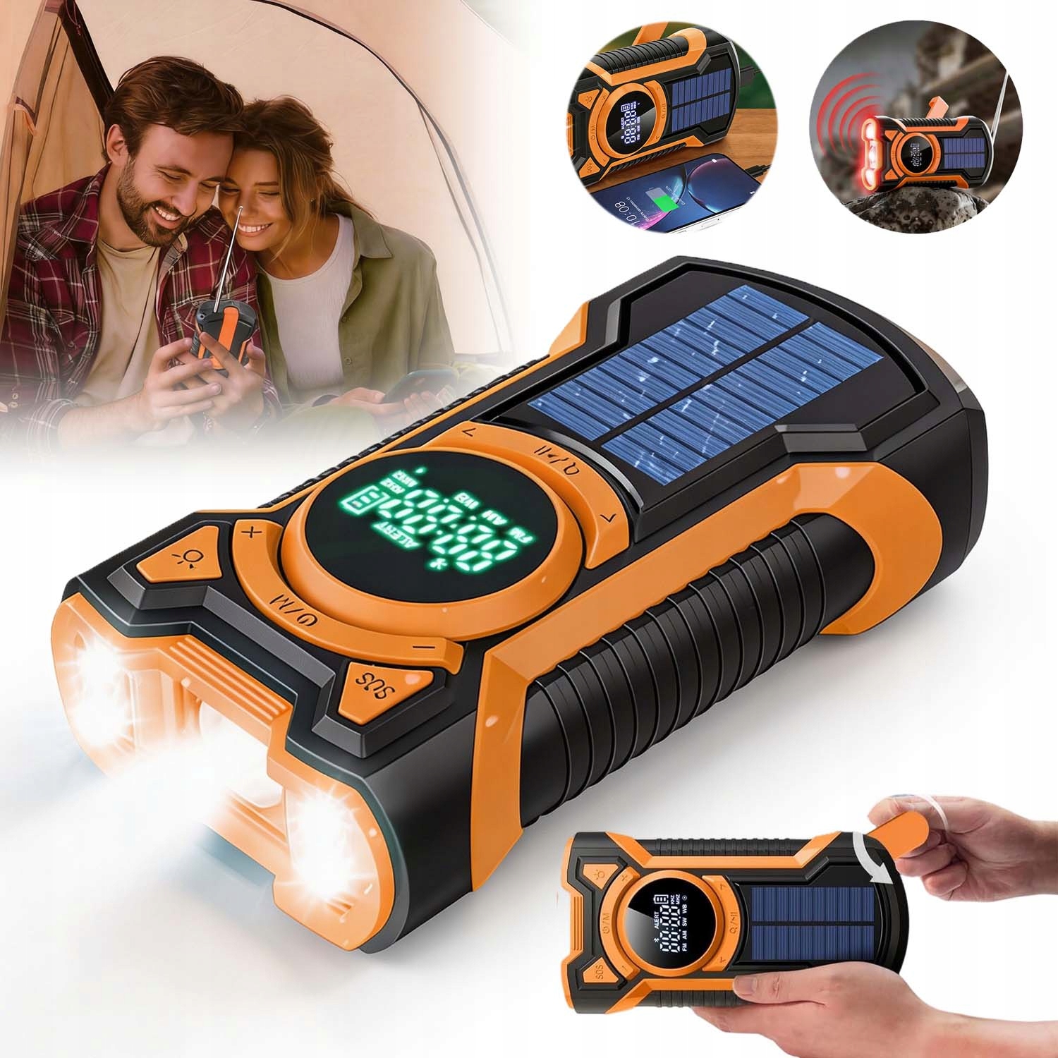 Rádio Na Solární Kliku Usb Přenosná Omáčka Powerbanka 5000MAH S Svítilnou LCD