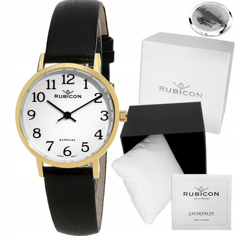 Dámské hodinky Rubicon ciferník s číslicemi Safírové Sklo kožené Gravírování