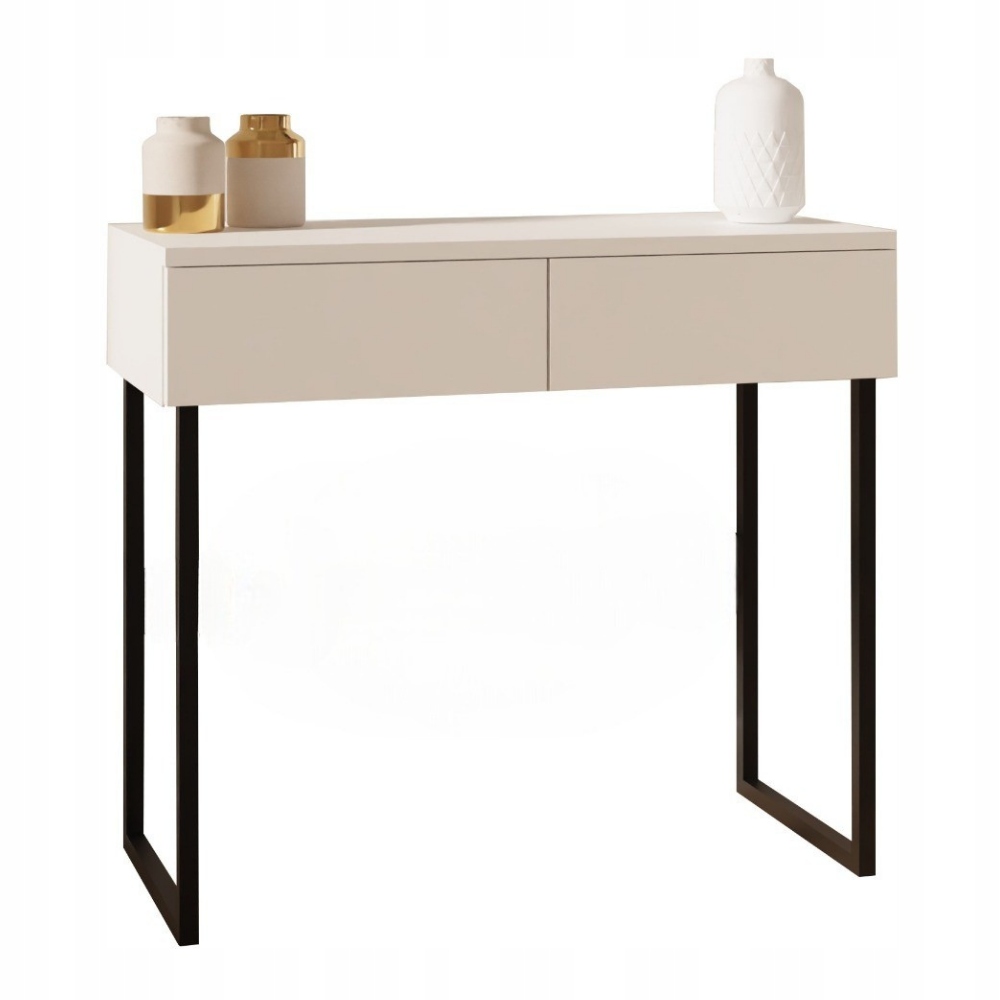 Konzolový Stolek, toaletní stolek, komoda s nožkami, dvě zásuvky, bílá, šířka 100 cm