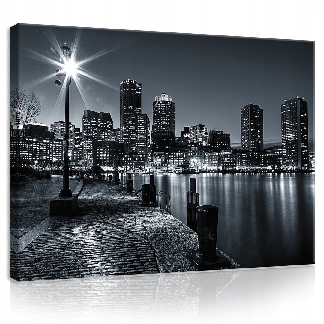 Obraz 100x75 Noční město krajina město nábřeží mrakodrapy odraz v