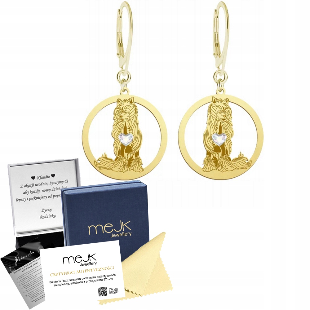 Náušnice Zlaté s pejskem Hřívač čínský Nahý 925 Žena Gravírování Bonus