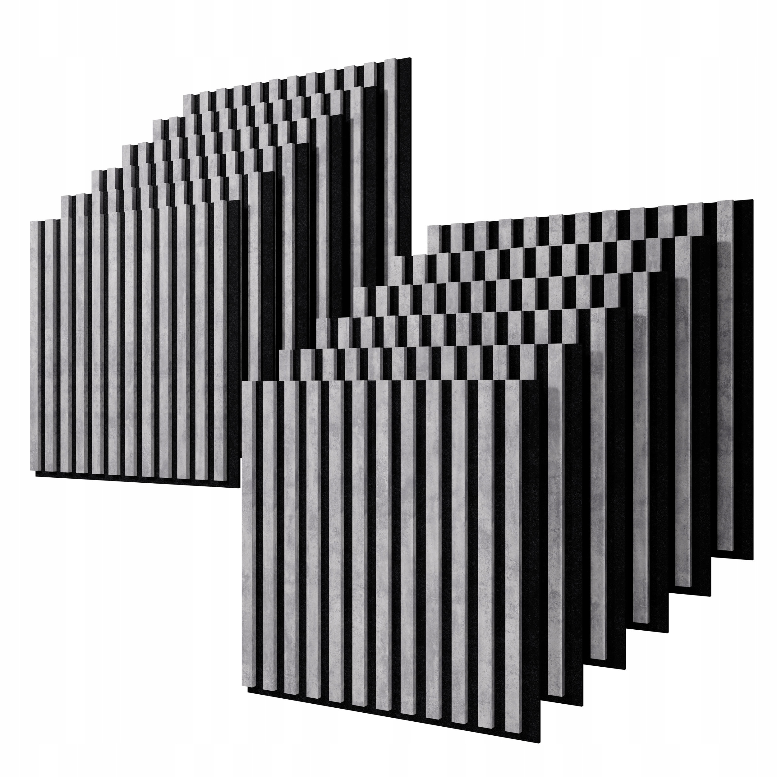 Zestaw 12szt. lamele ścienne szare na czarnym filcu 60x60,5cm akustyczne