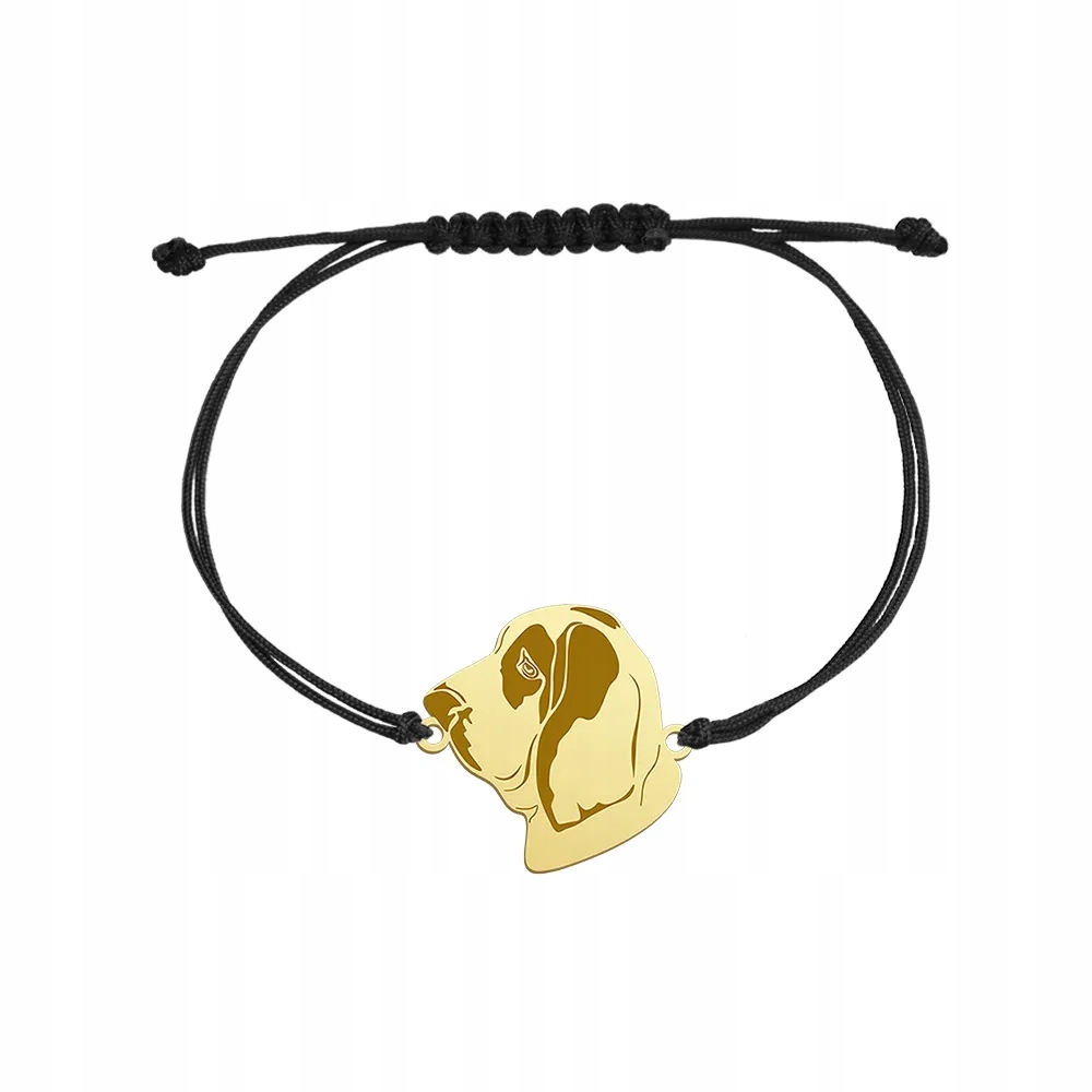 Zlatý náramek se psem plemene Basset 925 provázek Šperky Gravírování Bonus