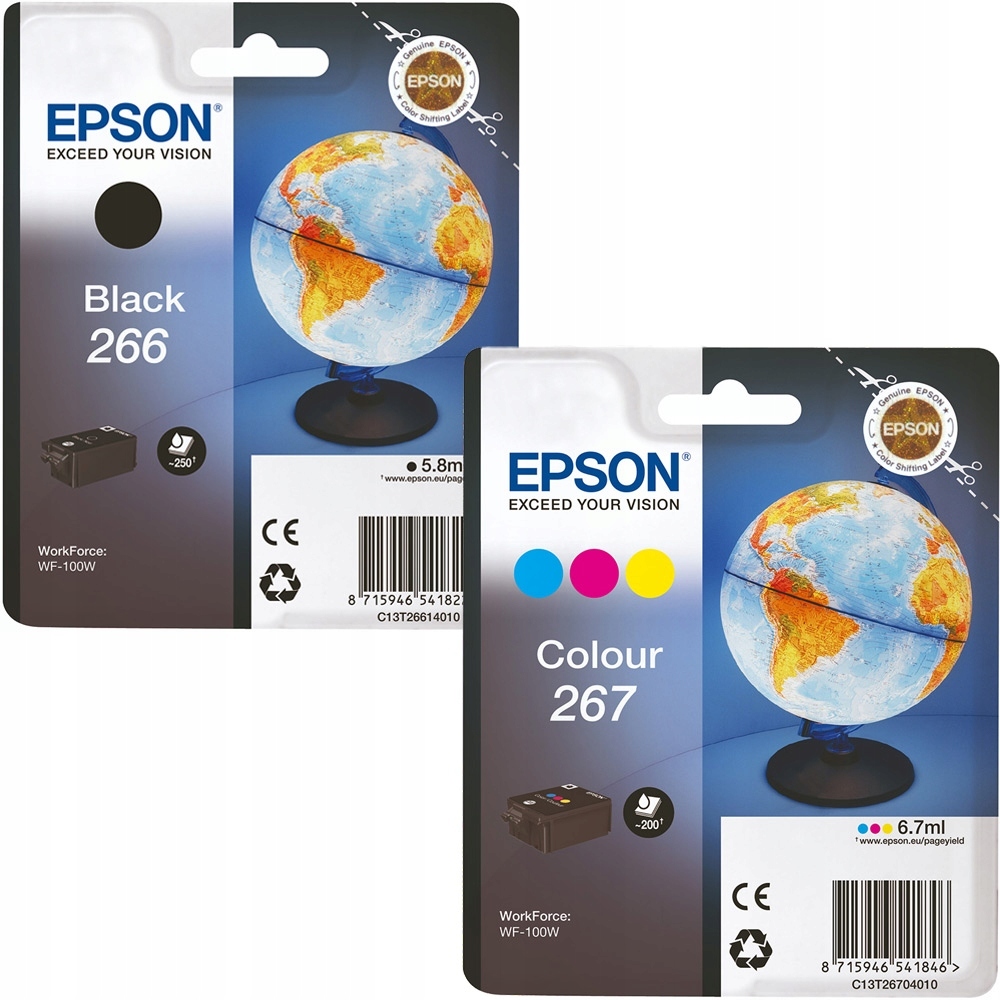 2X Tusz Epson, 266 Black 267 Kolor WF-100W