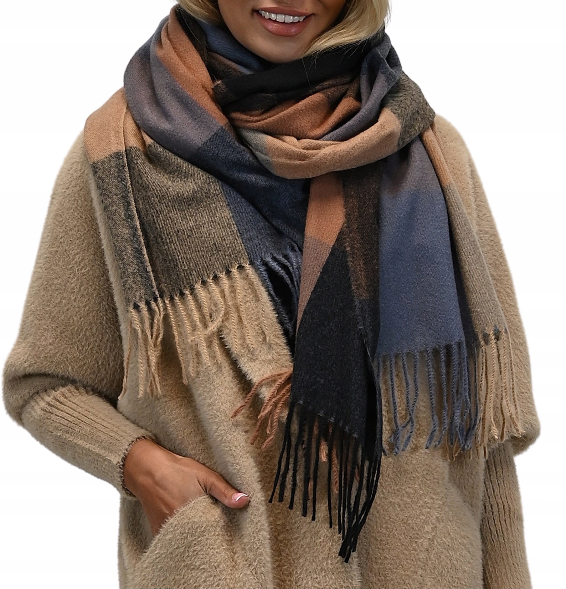 SZALIK DAMSKI w kratę Chusta SZAL frędzle wz5 Model SZ2