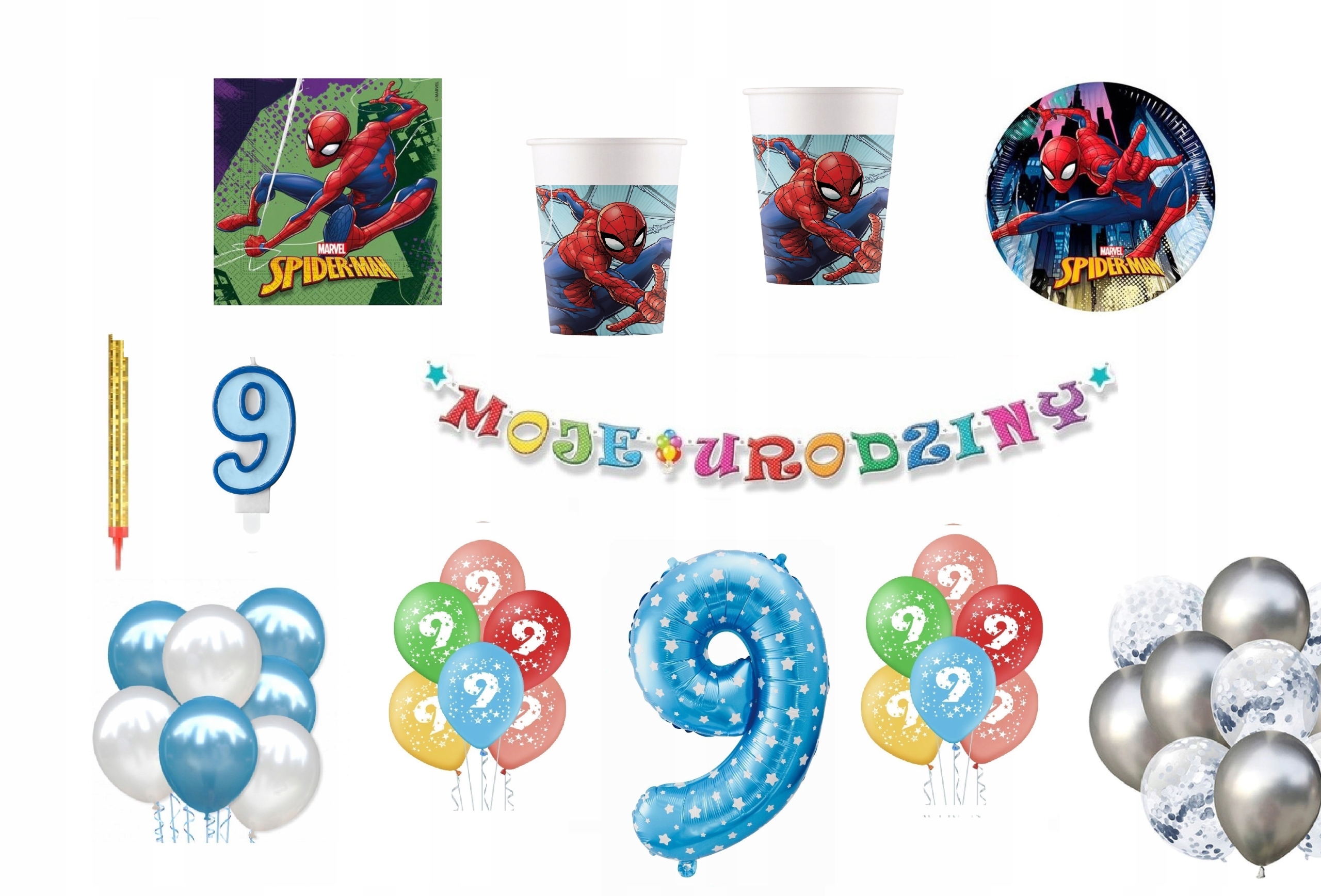 

Zestaw Spidermen 9 Urodziny Balony Spider-Man