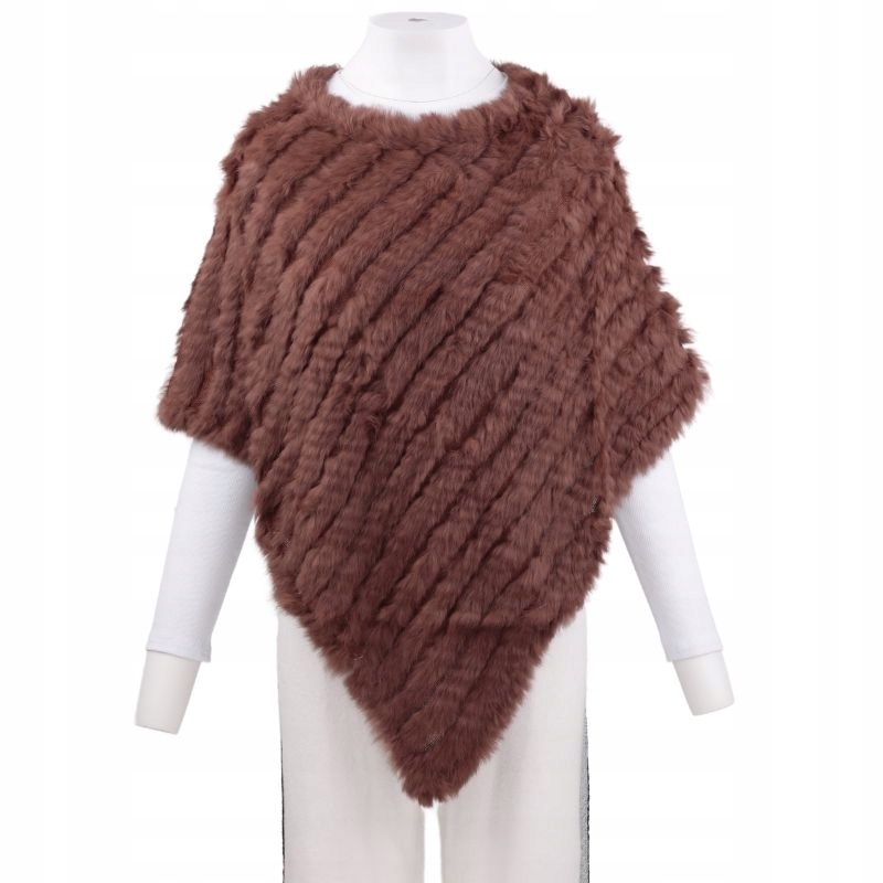 CAMELOWE PONCZO DAMSKIE CIEPŁE Z FUTERKIEM SWETERY ZIMOWE ELEGANCKIE