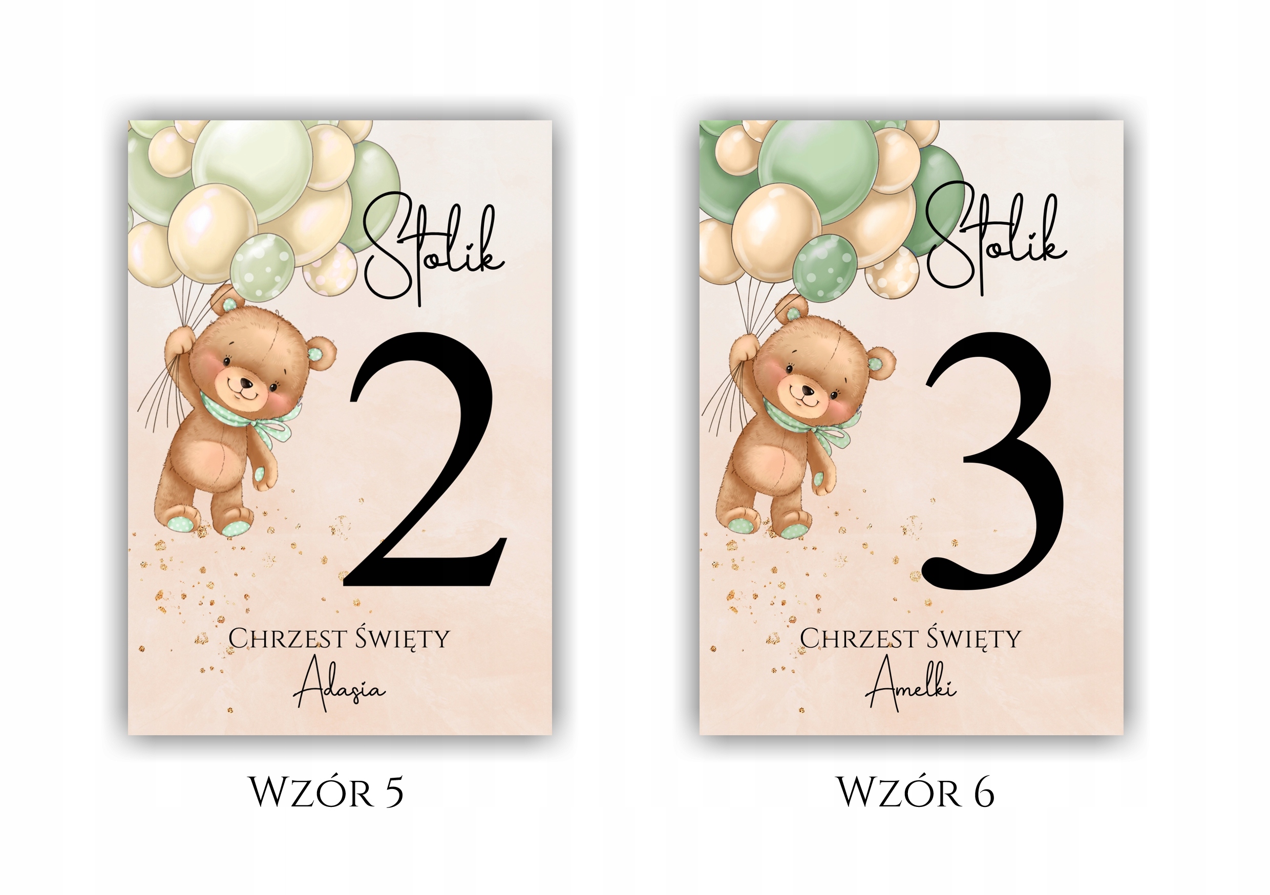 Numery stołów CHRZEST ŚWIĘTY, ROCZEK, URODZINY z misiem Szerokość produktu 10 cm