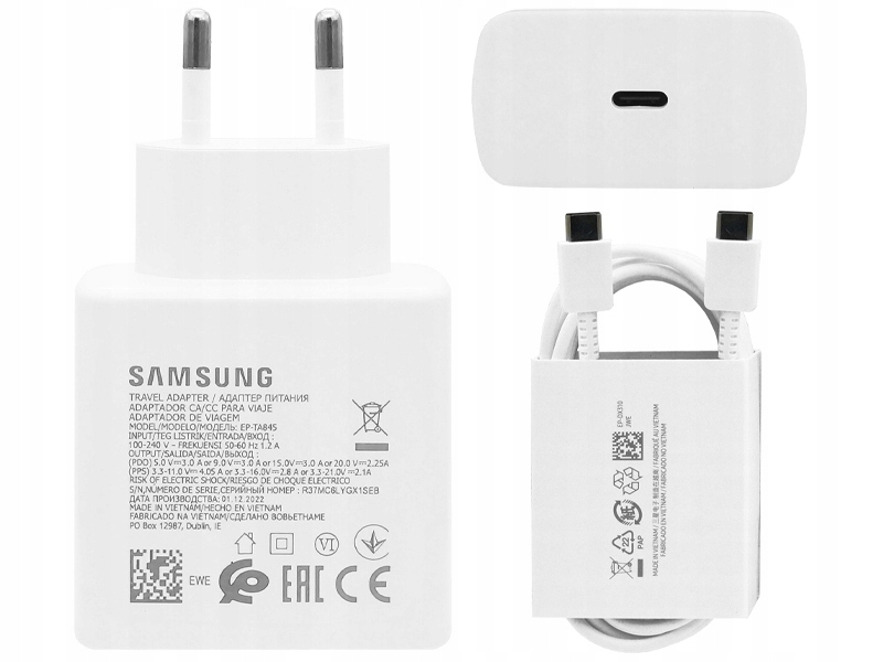 Oryginalna Ładowarka Samsung 45W Pd S22 S23 S24 A53 S21 A54 A14 A34 Kabel