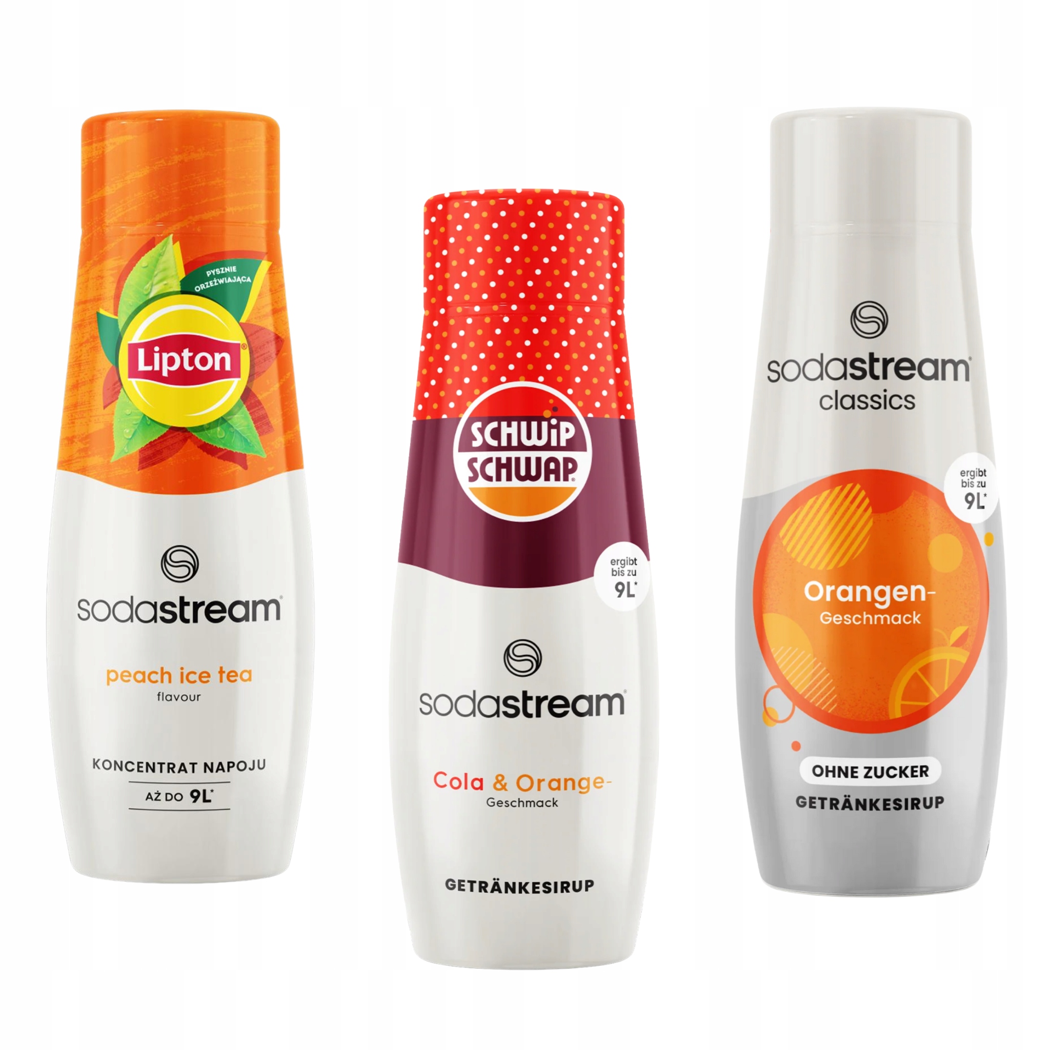 3 koncentráty Sodastream Lipton Ice Tea Peach Schwip Schwap Orange Zero