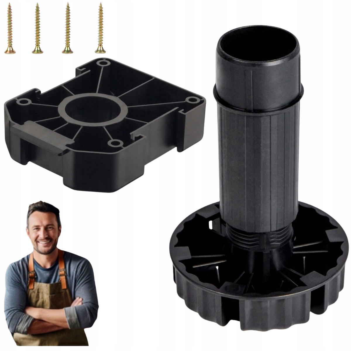 Nábytková noha pre vysoké zaťaženie H-125 (115-143 mm) s upevňovacou hlavou 100ks