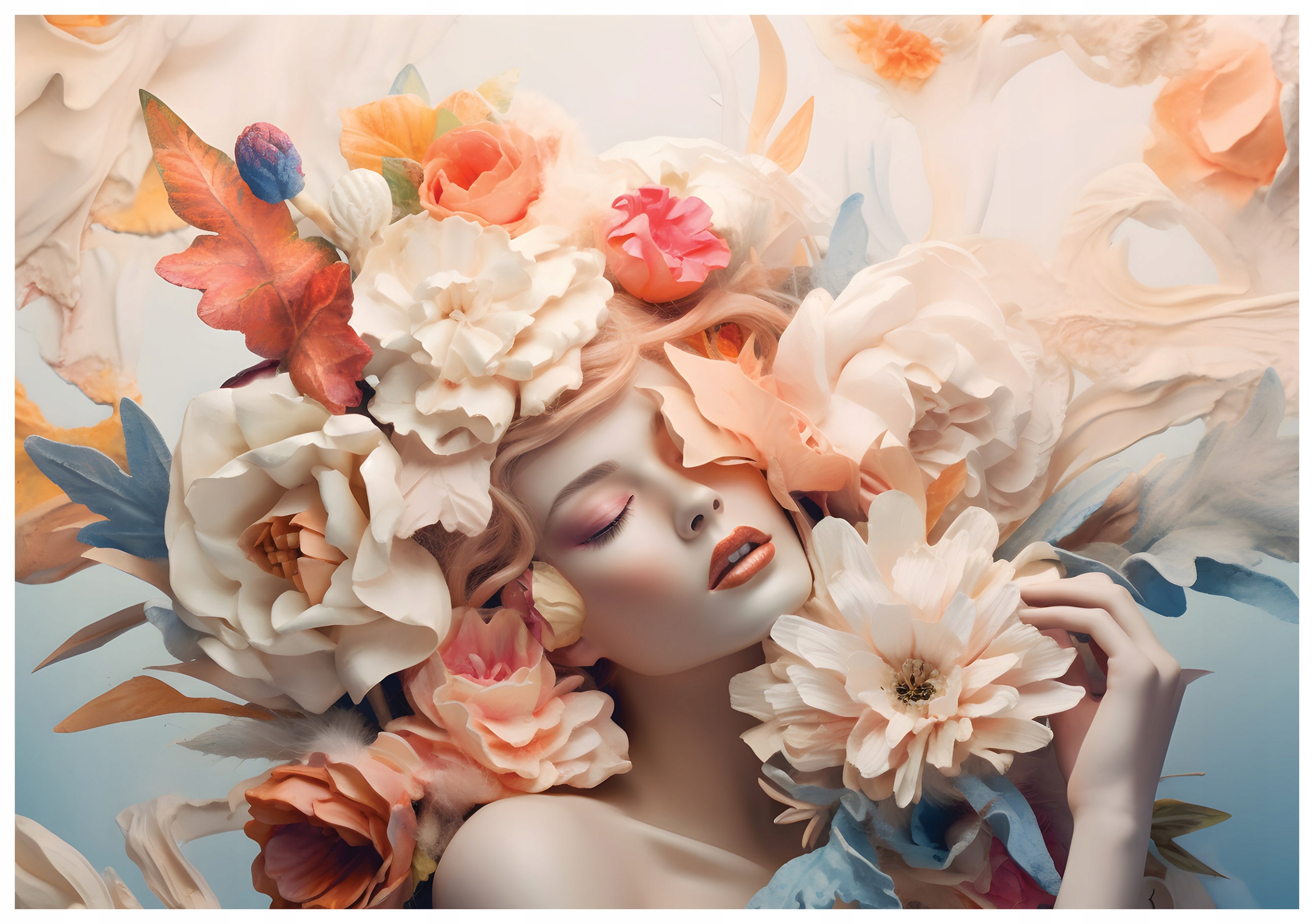 Fototapeta Žena s květinami pastelové vinylové pozadí 520x318 lepidlo