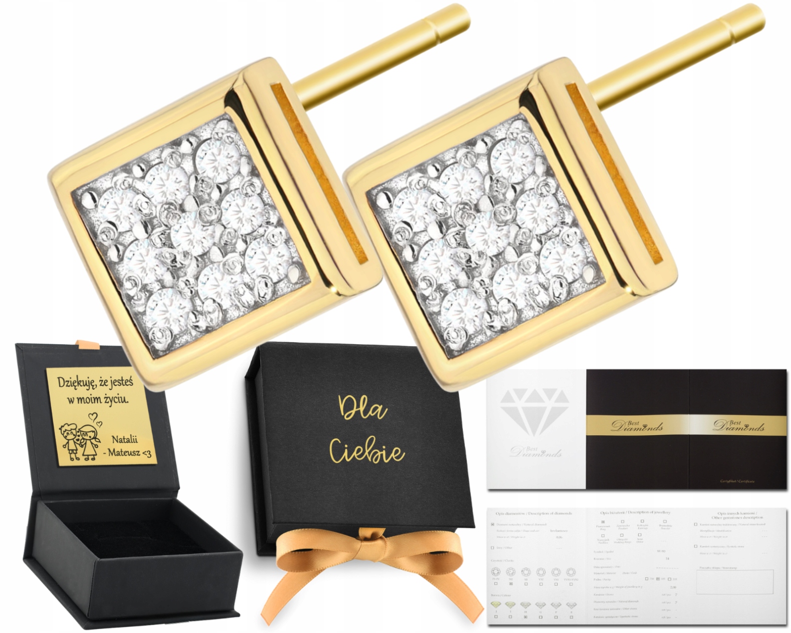 Zlaté Náušnice S Brilianty Ve Tvaru Čtverce