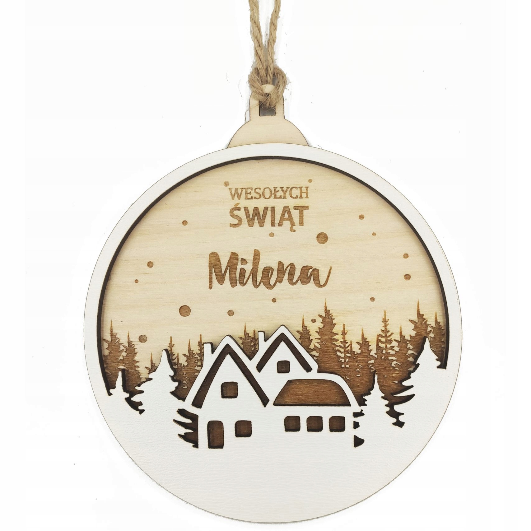 

Bombka sklejka Mikołajki drewniana imię