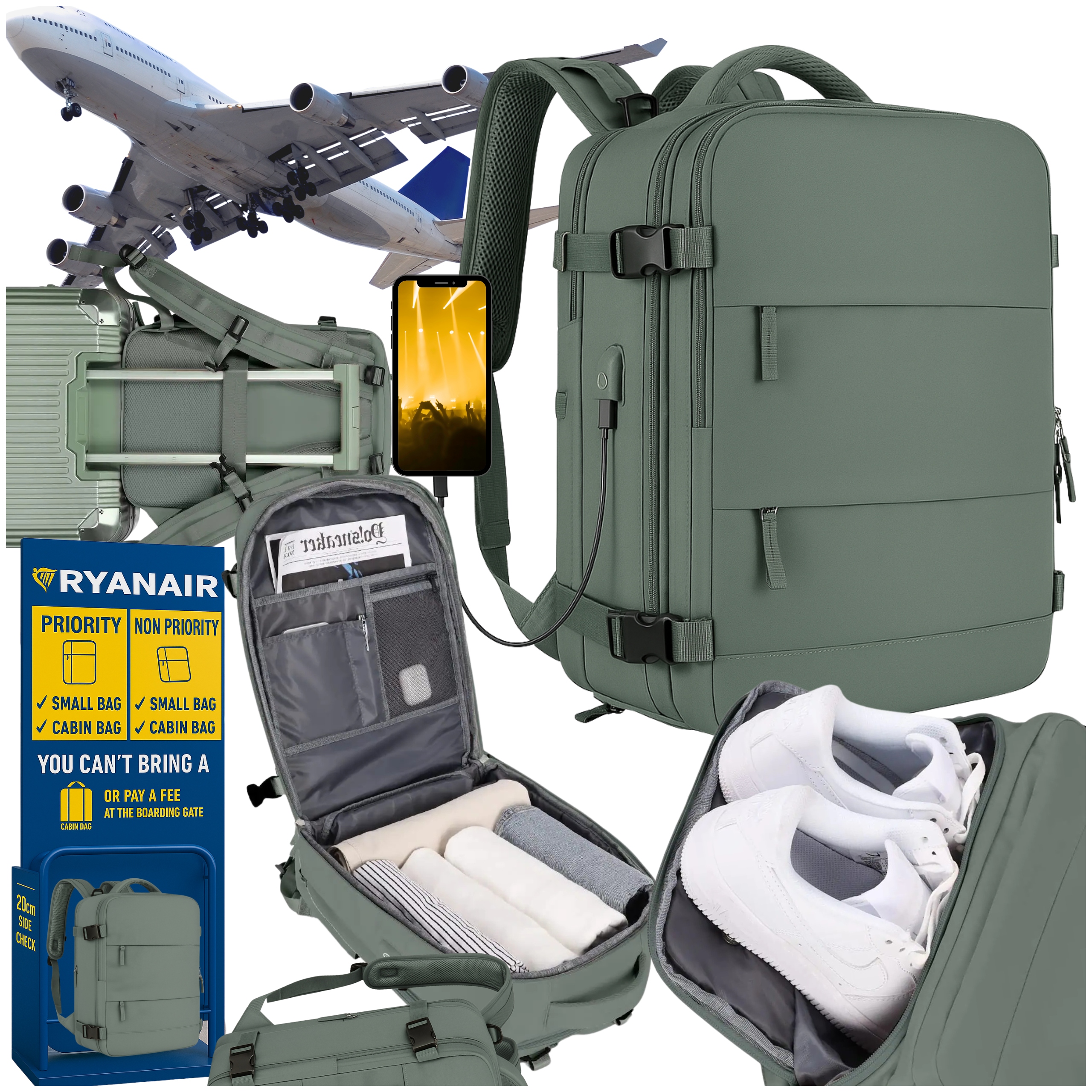 Plecak Bagaż Podręczny Do Samolotu Podróżny Ryanair Wizzair Bagaż 40x25x20