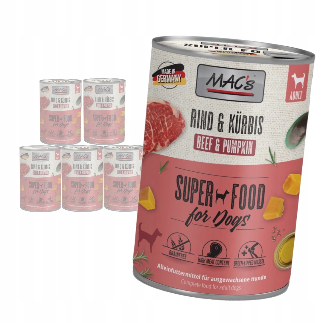 MAC's Dog 6x400g Bezobilné Vlhké Krmivo s hovězím masem a dýní pro psa