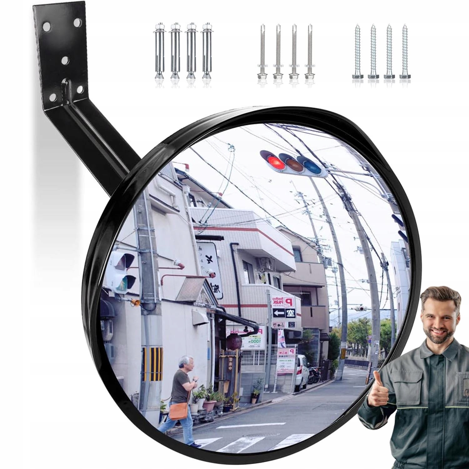 Konvexní Bezpečnostní Zrcátko 40 CM Černé Pro Garážový Provoz Se Šrouby
