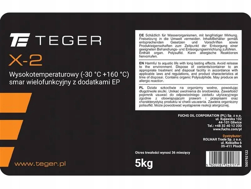 Smar wielofunkcyjny wysokotemperaturowy z dodatkami EP TEGER X-2 opakowanie Producent Inny