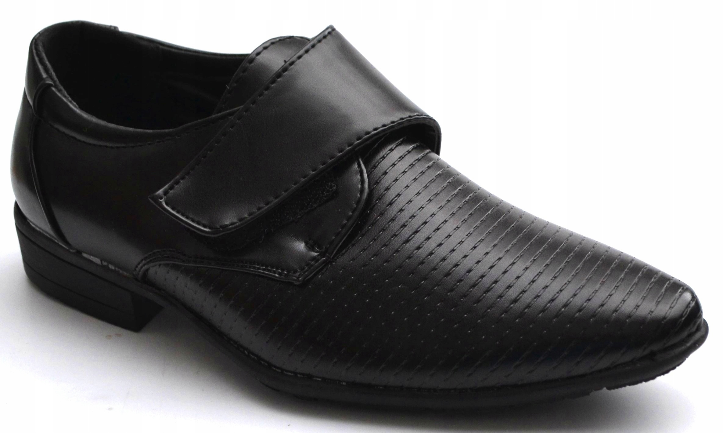 MOKASYNY Trzewiki Półbuty wizytowe WESELE rzep czarne R-32-22cm