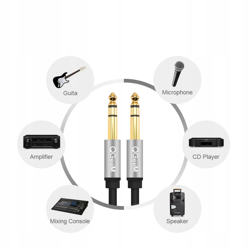 KABEL Aux Audio 2 x Jack / Duży Jack 6,35mm 3metry Marka QGeeM