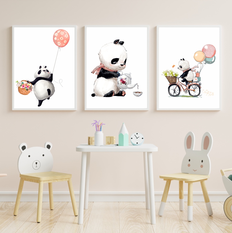 Zestaw 3 obrazki A3 plakaty wesołe pandy Bohater Inny