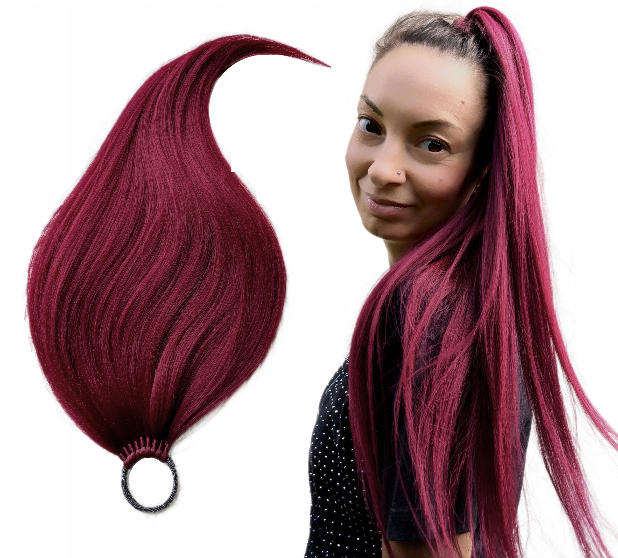 Připínací poník na gumičce, Příčesek, bordó, Pánská Třešnička, 60 cm