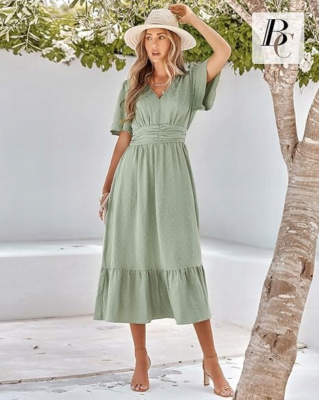 BebreezChic Letní dlouhé šaty v boho stylu s krátkým rukávem, velikost M