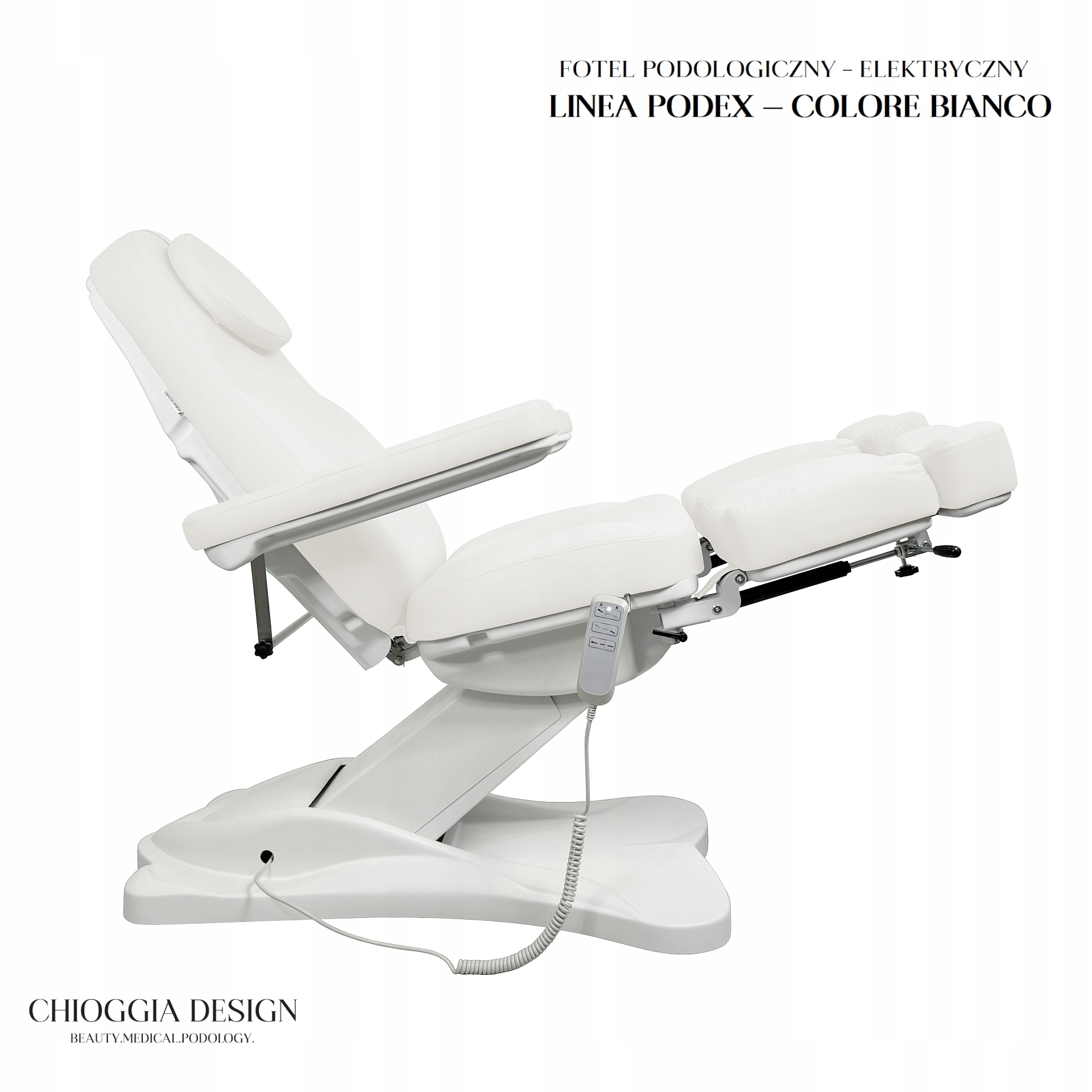 Chioggia Design Fotel Pedicure Elektryczny Kosmetyczny Podex Biały 3silniki