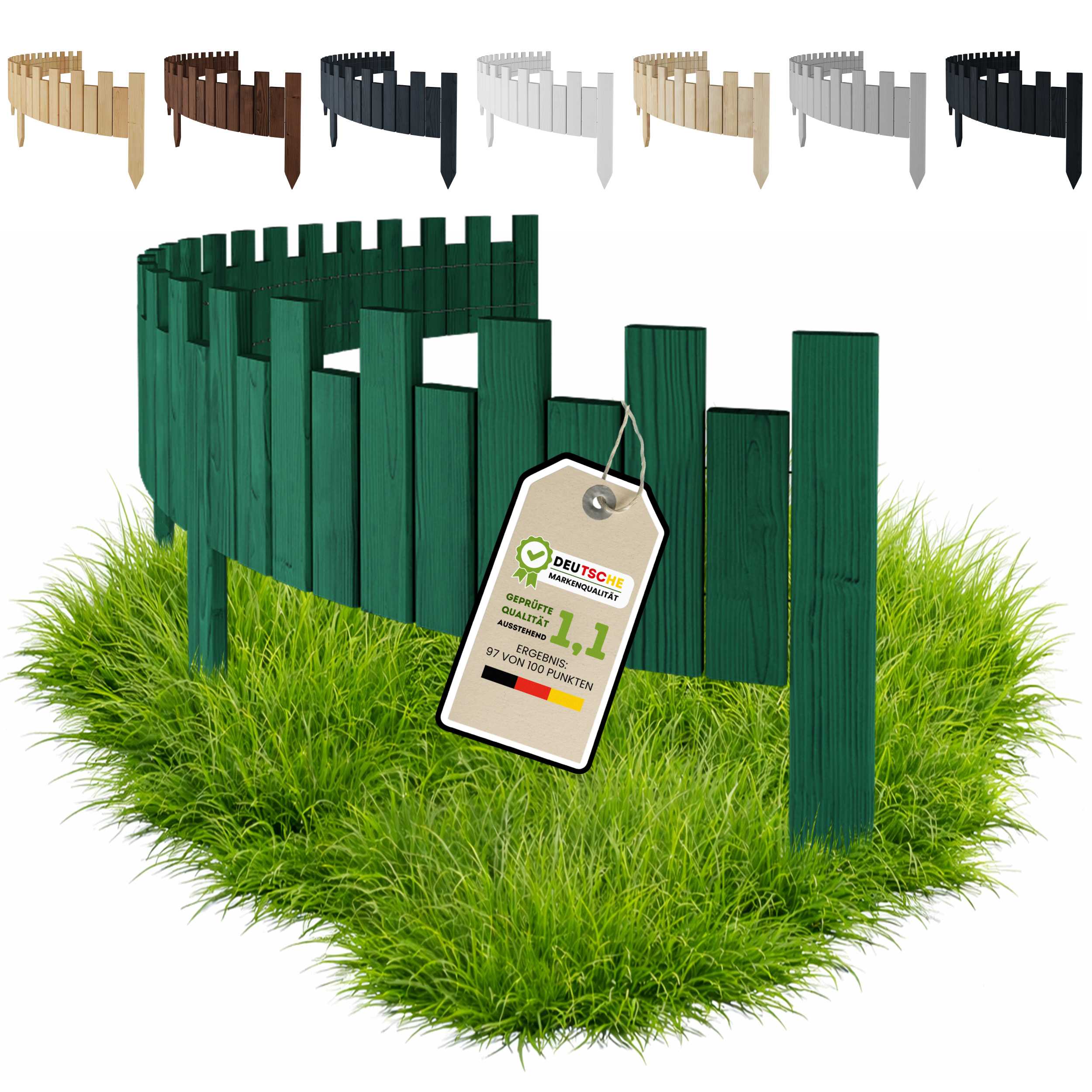 Dřevěný zahradní plot, palisáda, obrubník 200 x 40 cm, zelený